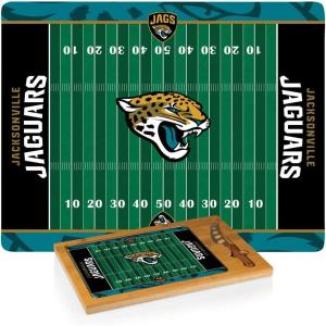 PICNIC TIME NFL Football Field Icon Glass Top Cutting Board & Knife Set, (Parawood & Bamboo)(Jacksonville Jaguars)