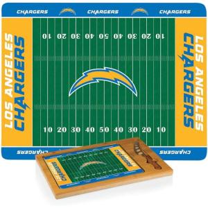 PICNIC TIME NFL Football Field Icon Glass Top Cutting Board & Knife Set, (Parawood & Bamboo)(Los Angeles Chargers)