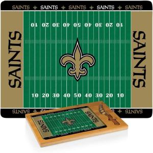 PICNIC TIME NFL Football Field Icon Glass Top Cutting Board & Knife Set, (Parawood & Bamboo)(New Orleans Saints)
