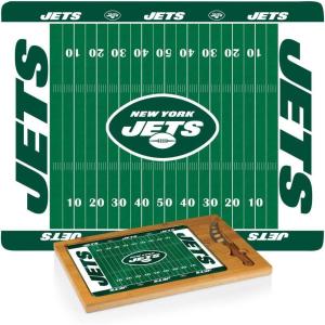 PICNIC TIME NFL Football Field Icon Glass Top Cutting Board & Knife Set, (Parawood & Bamboo)(New York Jets)