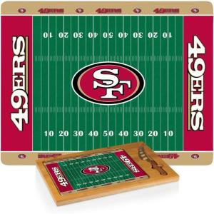 PICNIC TIME NFL Football Field Icon Glass Top Cutting Board & Knife Set, (Parawood & Bamboo)(San Francisco 49ers)
