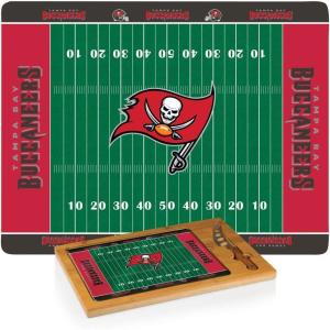 PICNIC TIME NFL Football Field Icon Glass Top Cutting Board & Knife Set, (Parawood & Bamboo)(Tampa Bay Buccaneers)