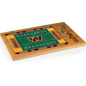 PICNIC TIME NFL Football Field Icon Glass Top Cutting Board & Knife Set, (Parawood & Bamboo)(Washington Commanders)