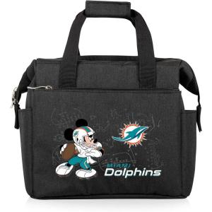 PICNIC TIME NFL Mickey Mouse On The Go Lunch Bag – Soft Cooler Lunch Box – Insulated Lunch Bag, (Black)(Miami Dolphins)