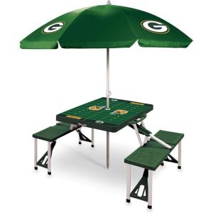 PICNIC TIME NFL Picnic Table Portable Folding Table with Seats and Umbrella(Hunter Green)