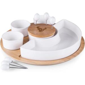 PICNIC TIME NFL Symphony Appetizer Serving Tray Set, Party Platter Set, Appetizer Plate, (Bamboo & White Ceramic)(Houston Texans)