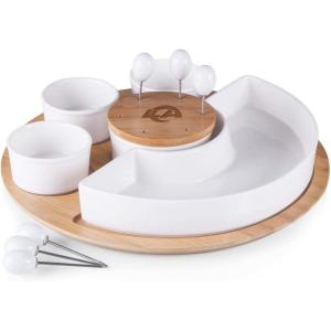 PICNIC TIME NFL Symphony Appetizer Serving Tray Set, Party Platter Set, Appetizer Plate, (Bamboo & White Ceramic)(Los Angeles Rams)