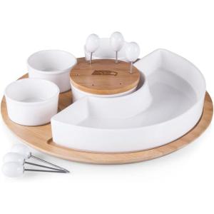 PICNIC TIME NFL Symphony Appetizer Serving Tray Set, Party Platter Set, Appetizer Plate, (Bamboo & White Ceramic)(Seattle Seahawks)