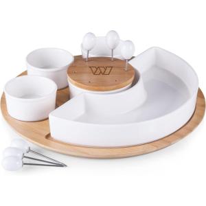 PICNIC TIME NFL Symphony Appetizer Serving Tray Set, Party Platter Set, Appetizer Plate, (Bamboo & White Ceramic)(Washington Commanders)