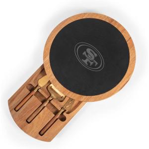 PICNIC TIME NFL Unisex-Adult NFL Insignia – Acacia and Slate Serving Board with Cheese Tools(Acacia Wood & Slate Black with Gold Accents)