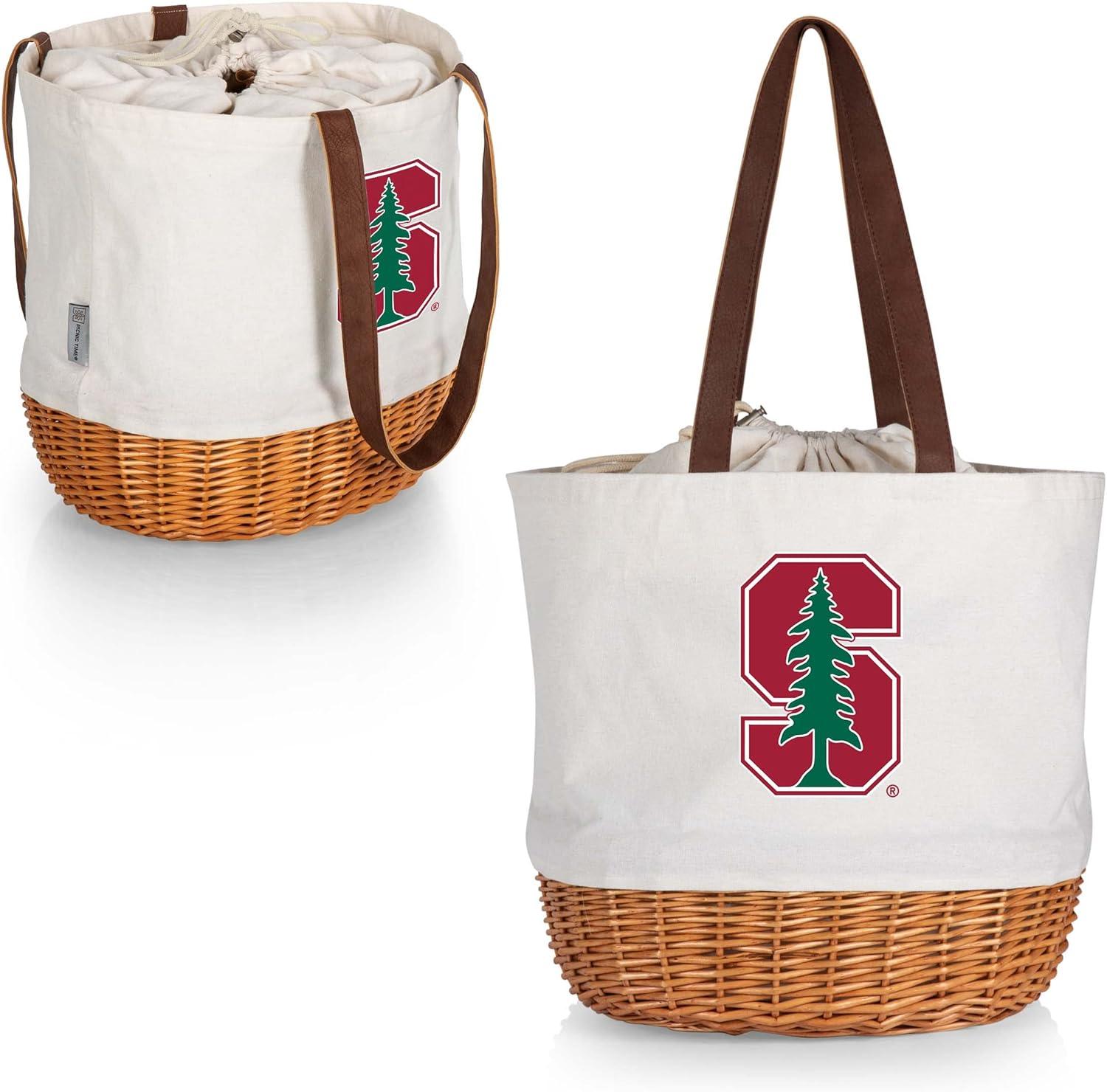 image:imagePicnic TIME NCAA Coronado Canvas and Willow Basket Tote Picnic Tote Bag Beach Tote Beige CanvasStanford Cardinal