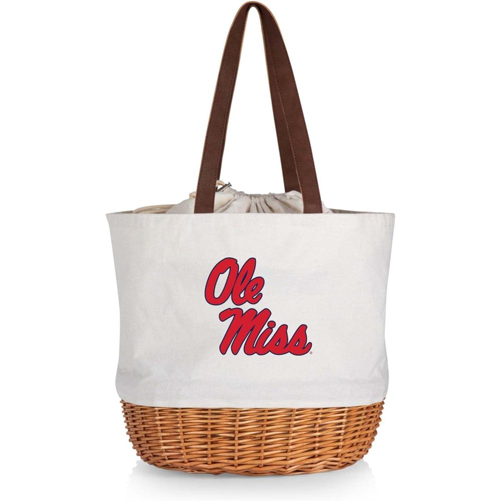 image:imagePicnic TIME NCAA Coronado Canvas and Willow Basket Tote Picnic Tote Bag Beach Tote Beige CanvasOle Miss Rebels