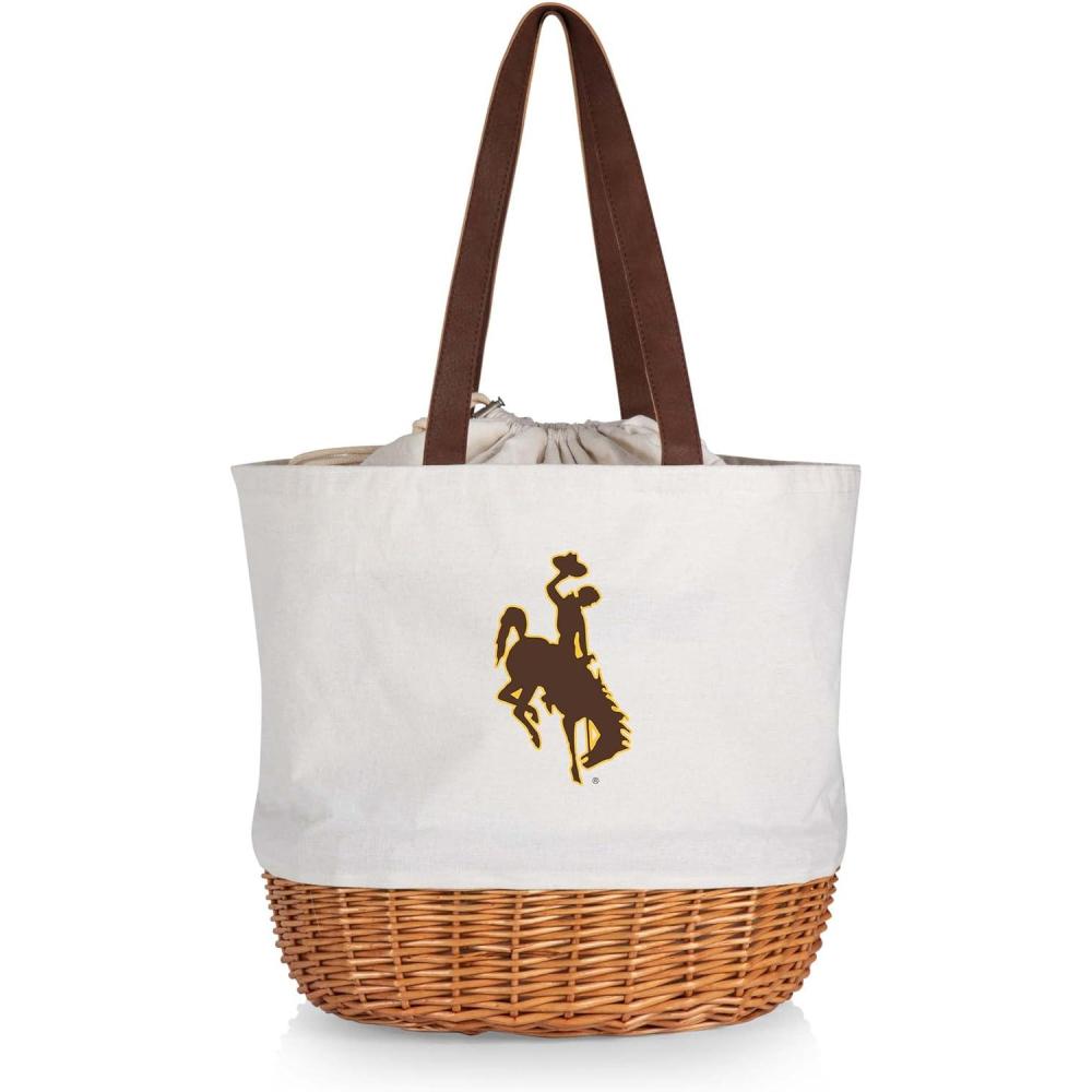 image:imagePicnic TIME NCAA Coronado Canvas and Willow Basket Tote Picnic Tote Bag Beach Tote Beige CanvasWyoming Cowboys