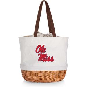 Picnic TIME NCAA Coronado Canvas and Willow Basket Tote, Picnic Tote Bag, Beach Tote, (Beige Canvas)(Ole Miss Rebels)