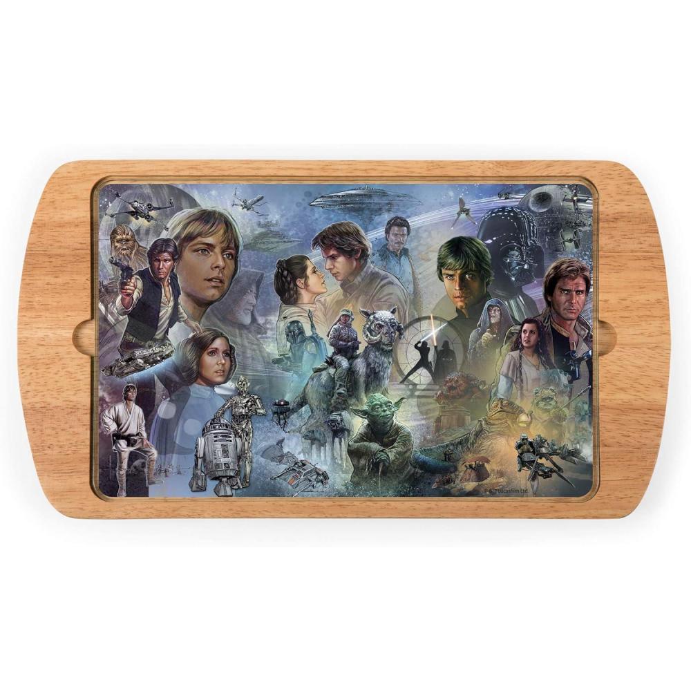 image:imagePICNIC TIME Star Wars Billboard Glass Top Cheese Board Charcuterie Serving Tray Removable Tempered Glass Parawood Design ParawoodStar Wars Parawood