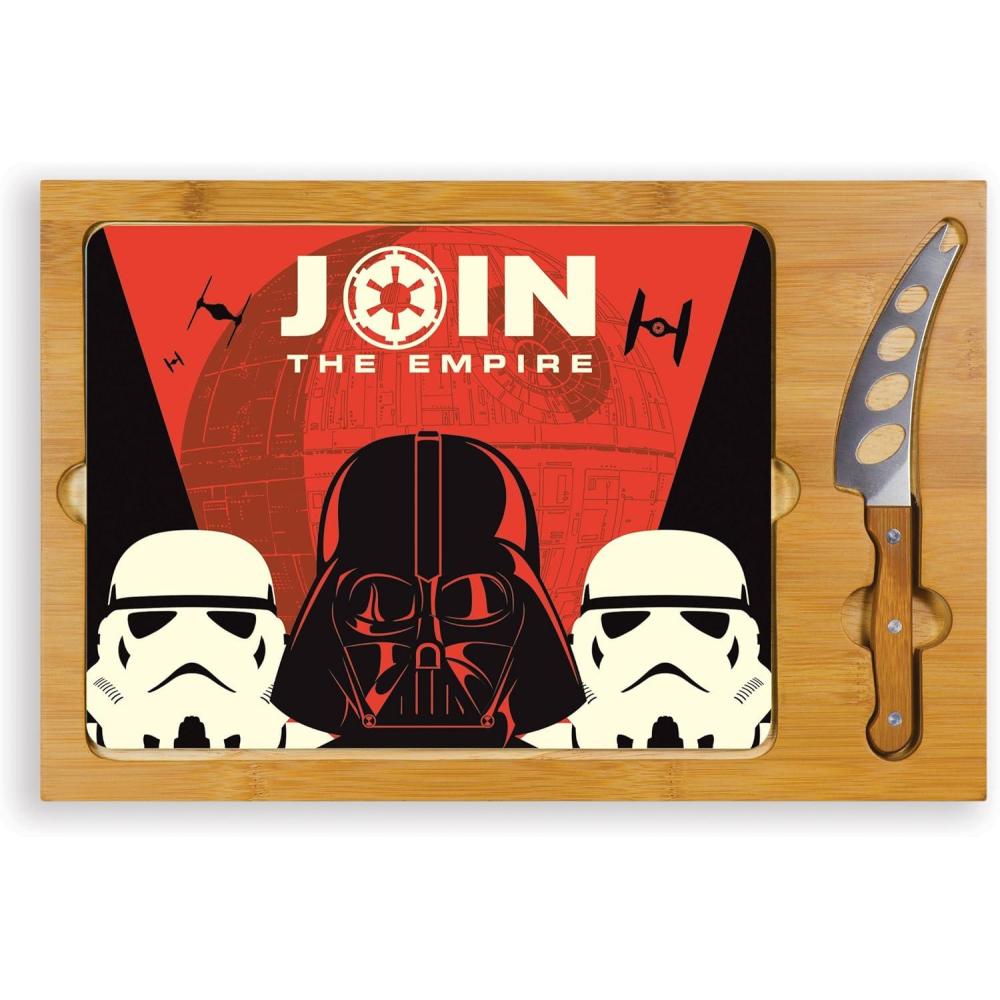 image:imagePICNIC TIME Star Wars Empire Icon Glass Top Cheese Board and Knife Set Charcuterie Serving Tray Removable Tempered Glass Parawood and Bamboo Design Parawood amp Bamboo