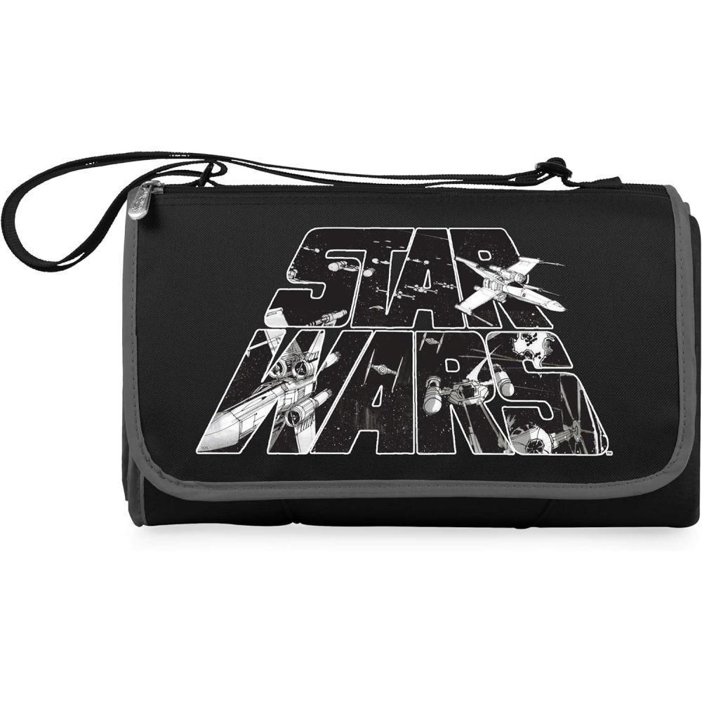 image:imagePicnic TIME Star Wars X Wing Blanket Tote Picnic Blanket Folding Outdoor Beach and Camping Blanket with Carry Tote and Zipper Pocket Water Resistant Fleece Black with Black Exterior