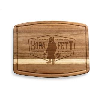 PICNIC TIME Star Wars The Mandalorian Ovale Acacia Cutting Board Serving Board Charcuterie Cheese Board with Juice Groove Galactic Kitchen Decor Gift, (Acacia Wood)(Star Wars Boba Fett – Acacia Wood)