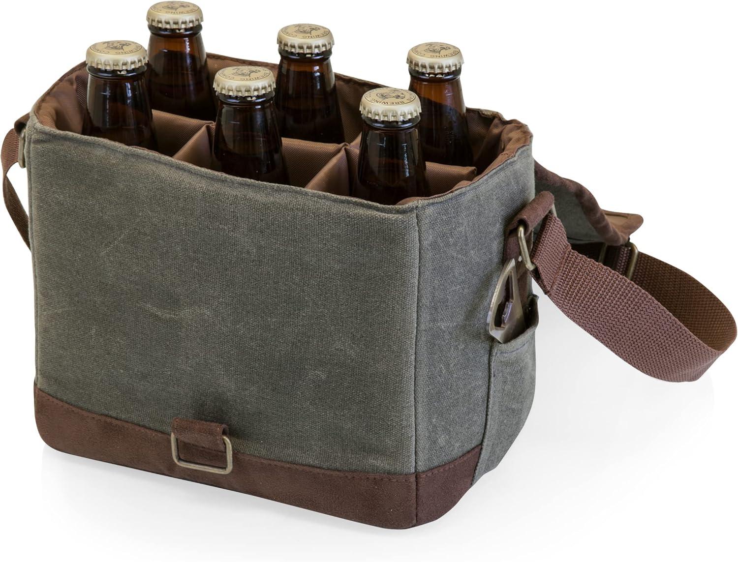 image:imagePICNIC TIME Star Wars XWing Beer Caddy Beer Cooler Tote with Opener 6Pack Cooler Gifts for Beer Lovers Khaki Green with Brown Accents