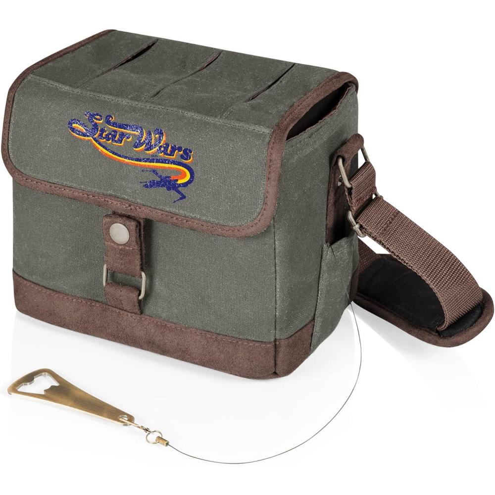 image:imagePICNIC TIME Star Wars XWing Beer Caddy Beer Cooler Tote with Opener 6Pack Cooler Gifts for Beer Lovers Khaki Green with Brown Accents