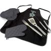 Picnic TIME Star Wars Yoda BBQ Apron Tote Pro Grill Set with Stainless Steel Tools Portable Folding Grill Apron with Shoulder Strap Outdoor Cooking Set (Black with Gray Accents)