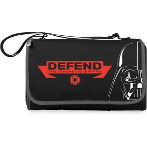 PICNIC TIME Star Wars Darth Vader Blanket Tote Picnic Blanket, Folding Outdoor Beach and Camping Blanket with Carry Tote and Zipper Pocket, Water Resistant Fleece, (Black with Black Exterior)