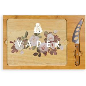PICNIC TIME Star Wars Darth Vader Icon Glass Top Cheese Board and Knife Set, Charcuterie Serving Tray, Removable Tempered Glass, Parawood and Bamboo Design, (Parawood & Bamboo)