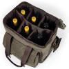 PICNIC TIME Weekender 6 Bottle Insulated Wine Bag with Trolley, Padded Wine Cooler Bag for Travel, Portable Water-Resistant Bag with Removable Interior Bottle Divider (Khaki Green & Brown Accents)