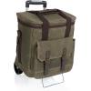 PICNIC TIME Weekender 6 Bottle Insulated Wine Bag with Trolley, Padded Wine Cooler Bag for Travel, Portable Water-Resistant Bag with Removable Interior Bottle Divider (Khaki Green & Brown Accents)