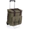PICNIC TIME Weekender 6 Bottle Insulated Wine Bag with Trolley, Padded Wine Cooler Bag for Travel, Portable Water-Resistant Bag with Removable Interior Bottle Divider (Khaki Green & Brown Accents)