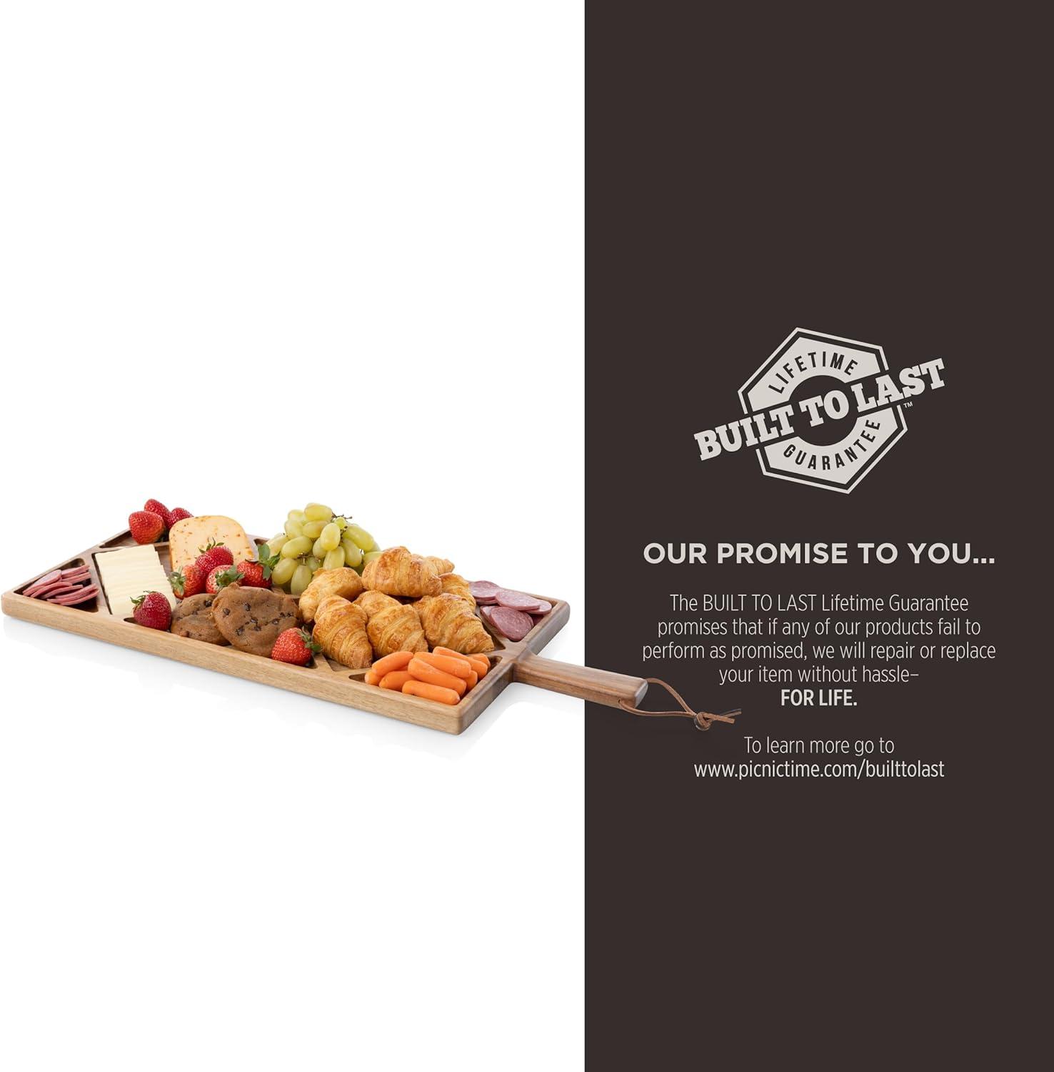 image:imagePICNIC TIME Grazing Sectioned Charcuterie Serving Board Wooden Cheese Serving Tray Compartment Appetizer Platter with Handle Acacia Wood