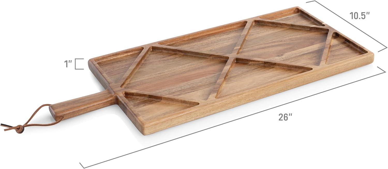 image:imagePICNIC TIME Grazing Sectioned Charcuterie Serving Board Wooden Cheese Serving Tray Compartment Appetizer Platter with Handle Acacia Wood