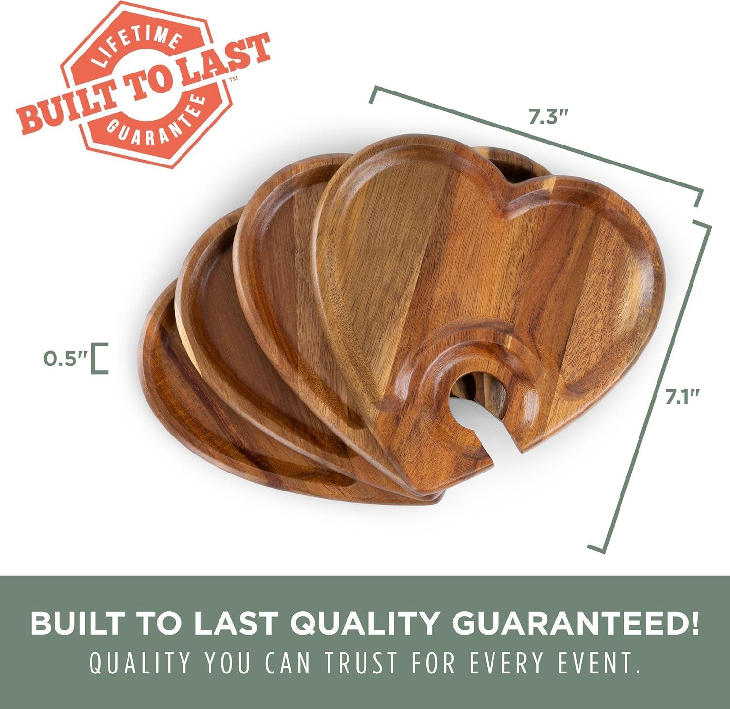 image:imagePICNIC TIME Heart Wine Appetizer Plates Set of 4 Wooden Cocktail Plates with Glass Holder Mini Charcuterie Boards for Wine and Cheese Parties Acacia Cheese Board Serving Trays Acacia Wood