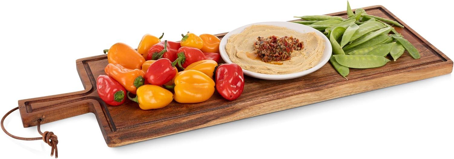 image:imagePICNIC TIME Tagliere Long Rectangular Charcuterie Board with Leather Loop Acacia Wooden Cutting Board with Handle and Juice Groove AllPurpose Serving Platter Decorative Serving Plank Acacia Wood