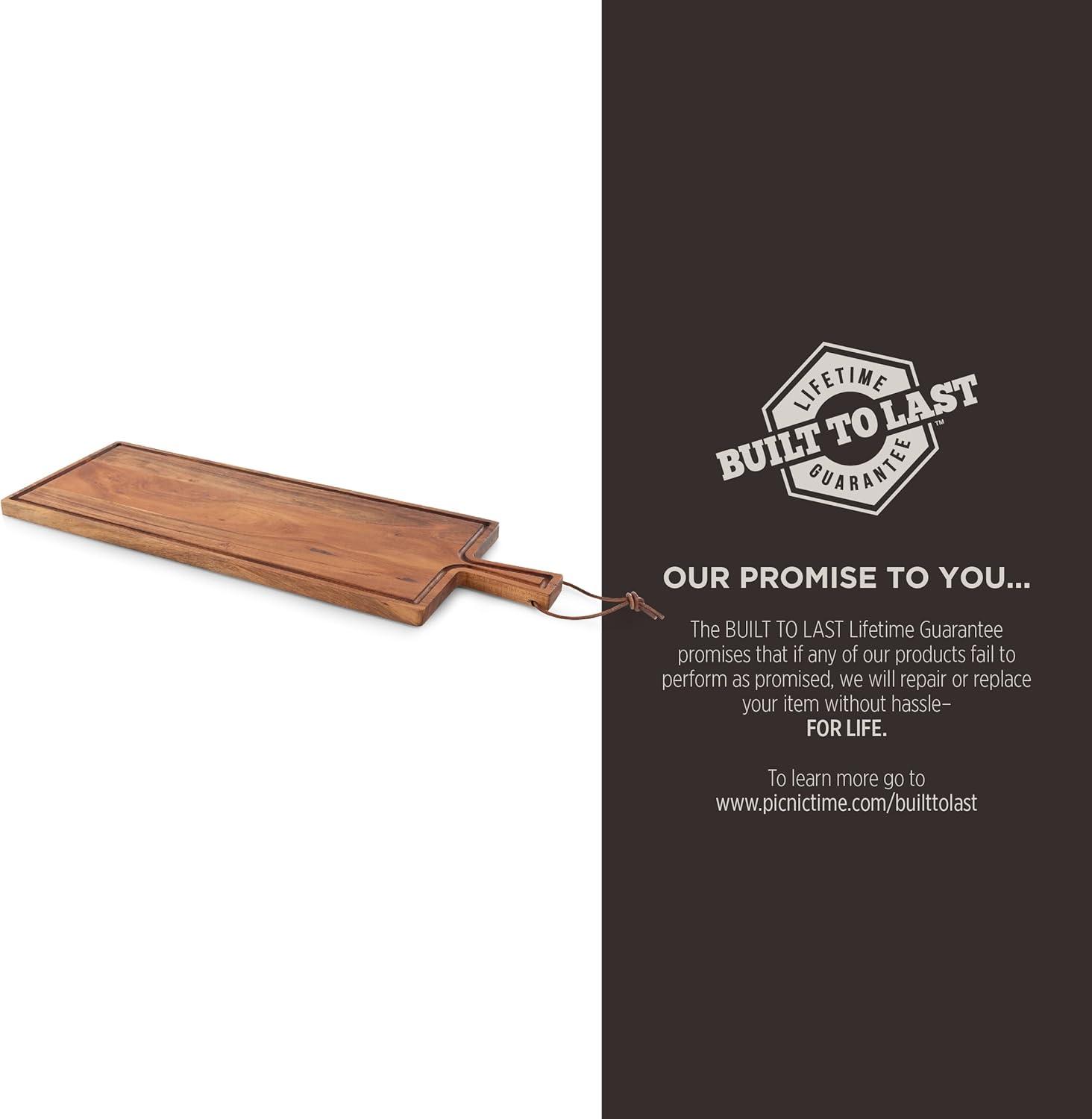 image:imagePICNIC TIME Tagliere Long Rectangular Charcuterie Board with Leather Loop Acacia Wooden Cutting Board with Handle and Juice Groove AllPurpose Serving Platter Decorative Serving Plank Acacia Wood