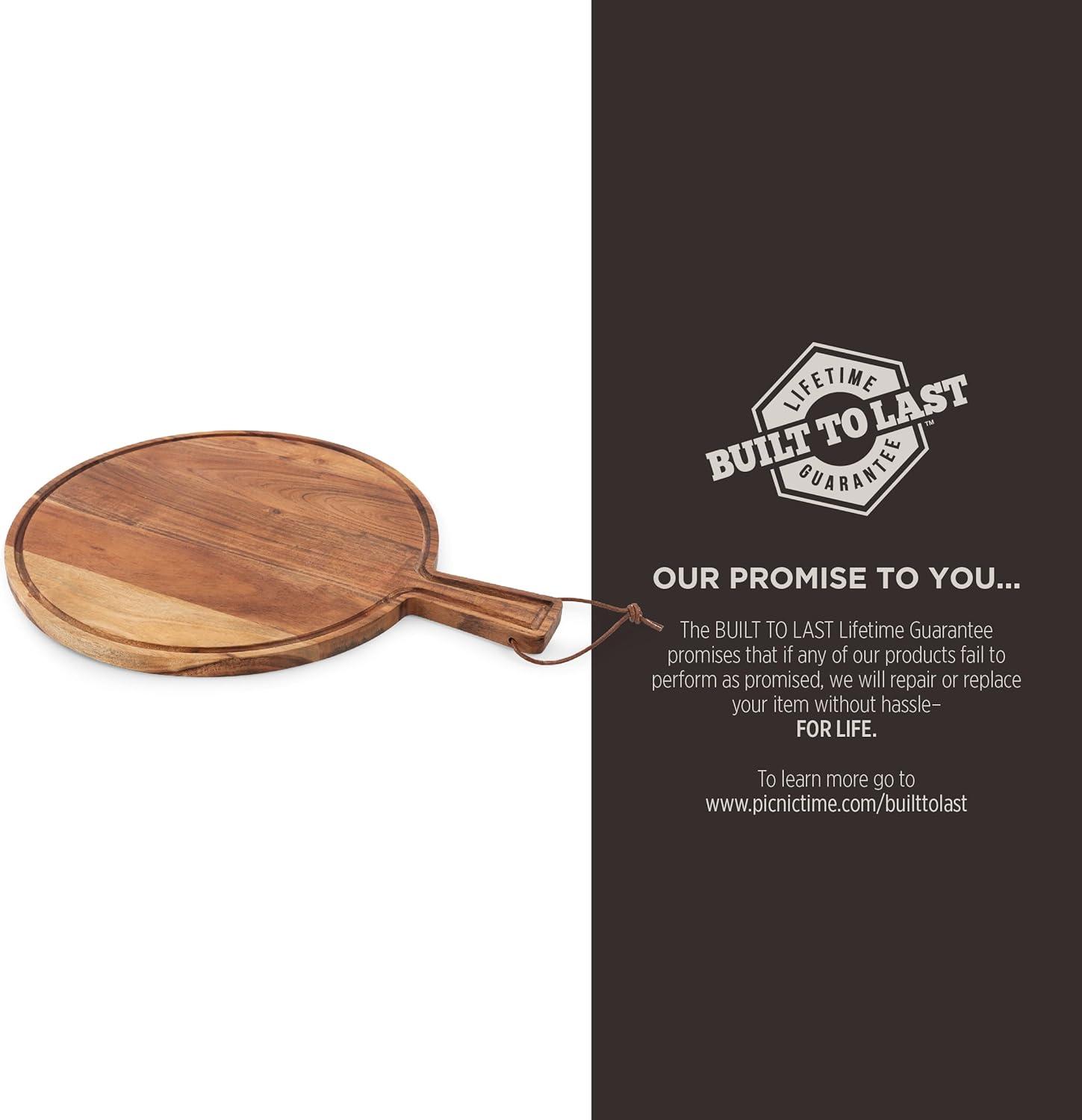 image:imagePICNIC TIME Tagliere Round Charcuterie Board with Leather Loop Acacia Wooden Cutting Board with Handle and Juice Groove AllPurpose Serving Platter Decorative Serving Plank Acacia Wood