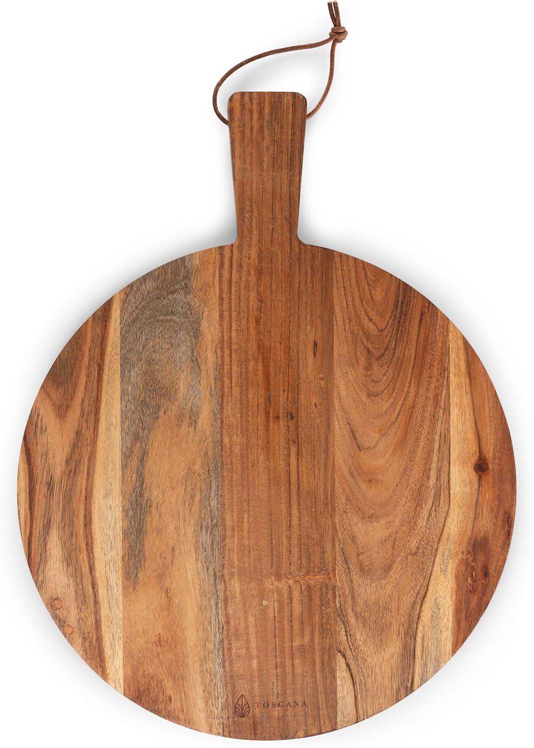 image:imagePICNIC TIME Tagliere Round Charcuterie Board with Leather Loop Acacia Wooden Cutting Board with Handle and Juice Groove AllPurpose Serving Platter Decorative Serving Plank Acacia Wood