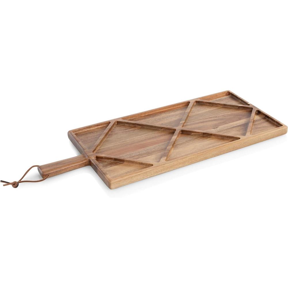 image:imagePICNIC TIME Grazing Sectioned Charcuterie Serving Board Wooden Cheese Serving Tray Compartment Appetizer Platter with Handle Acacia Wood