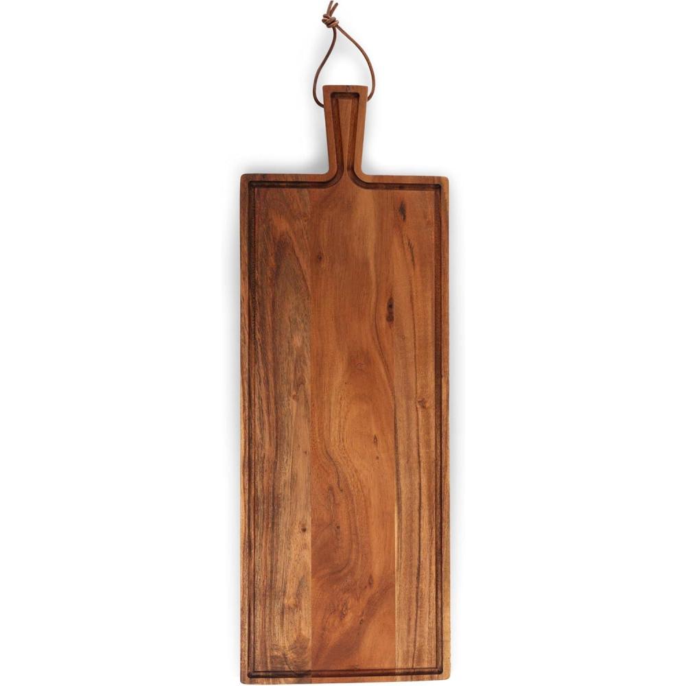 image:imagePICNIC TIME Tagliere Long Rectangular Charcuterie Board with Leather Loop Acacia Wooden Cutting Board with Handle and Juice Groove AllPurpose Serving Platter Decorative Serving Plank Acacia Wood