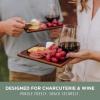 PICNIC TIME Rectangle Wine Appetizer Plates, Set of 4 Wooden Cocktail Plates with Glass Holder, Mini Charcuterie Boards for Wine and Cheese Parties, Acacia Cheese Board Serving Trays (Stained Wood)