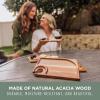 PICNIC TIME Rectangle Wine Appetizer Plates, Set of 4 Wooden Cocktail Plates with Glass Holder, Mini Charcuterie Boards for Wine and Cheese Parties, Acacia Cheese Board Serving Trays (Acacia Wood)