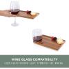PICNIC TIME Rectangle Wine Appetizer Plates, Set of 4 Wooden Cocktail Plates with Glass Holder, Mini Charcuterie Boards for Wine and Cheese Parties, Acacia Cheese Board Serving Trays (Acacia Wood)