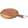 PICNIC TIME Tagliere Round Charcuterie Board with Leather Loop, Acacia Wooden Cutting Board with Handle and Juice Groove, All-Purpose Serving Platter, Decorative Serving Plank, (Acacia Wood)