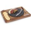 PICNIC TIME Turntable Cheese Board with Knife, Retro Vinyl Record Charcuterie Board, Spinning Lazy Susan Serving Slate Tray with Chalk for Labeling, (Acacia Wood)