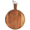PICNIC TIME Tagliere Round Charcuterie Board with Leather Loop, Acacia Wooden Cutting Board with Handle and Juice Groove, All-Purpose Serving Platter, Decorative Serving Plank, (Acacia Wood)