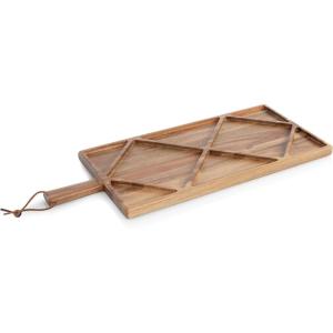 PICNIC TIME Grazing Sectioned Charcuterie Serving Board, Wooden Cheese Serving Tray, Compartment Appetizer Platter with Handle, (Acacia Wood)