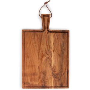 PICNIC TIME Tagliere Rectangular Charcuterie Board with Leather Loop, Acacia Wooden Cutting Board with Handle and Juice Groove, All-Purpose Serving Platter, Decorative Serving Plank, (Acacia Wood)