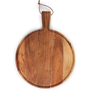 PICNIC TIME Tagliere Round Charcuterie Board with Leather Loop, Acacia Wooden Cutting Board with Handle and Juice Groove, All-Purpose Serving Platter, Decorative Serving Plank, (Acacia Wood)