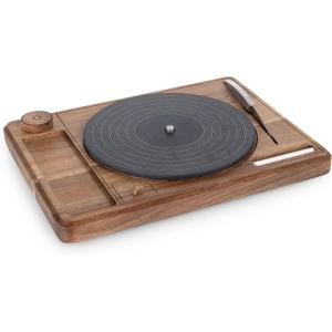PICNIC TIME Turntable Cheese Board with Knife, Retro Vinyl Record Charcuterie Board, Spinning Lazy Susan Serving Slate Tray with Chalk for Labeling, (Acacia Wood)