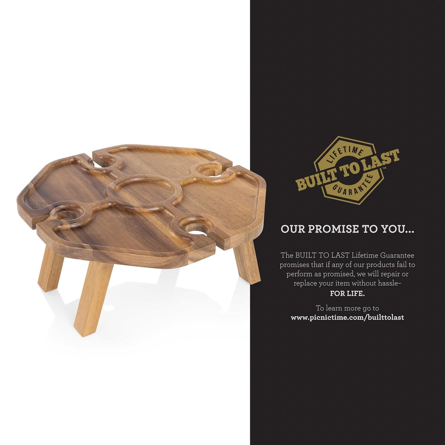 image:imagePicnic TIME Mesavino Wine Picnic Table for Charcuterie Portable Charcuterie Board Folding Tray Table with 4 Wine Glasses Holder Made of Beautiful Acacia Wood with CarvedOut Sections Acacia Wood